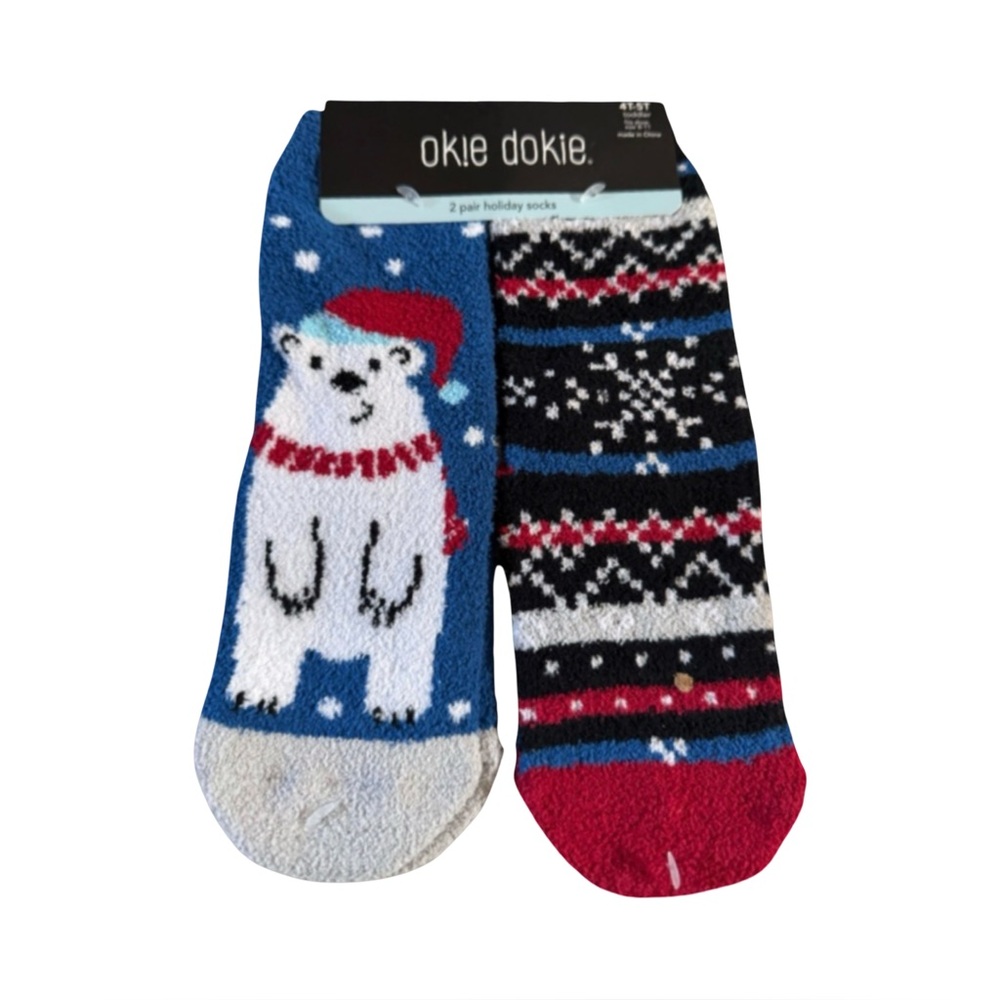 Okie Dokie Toddler Holiday Socks 2 Pair Bundle Polar Bear Snowflake 4T-5T (8-11)